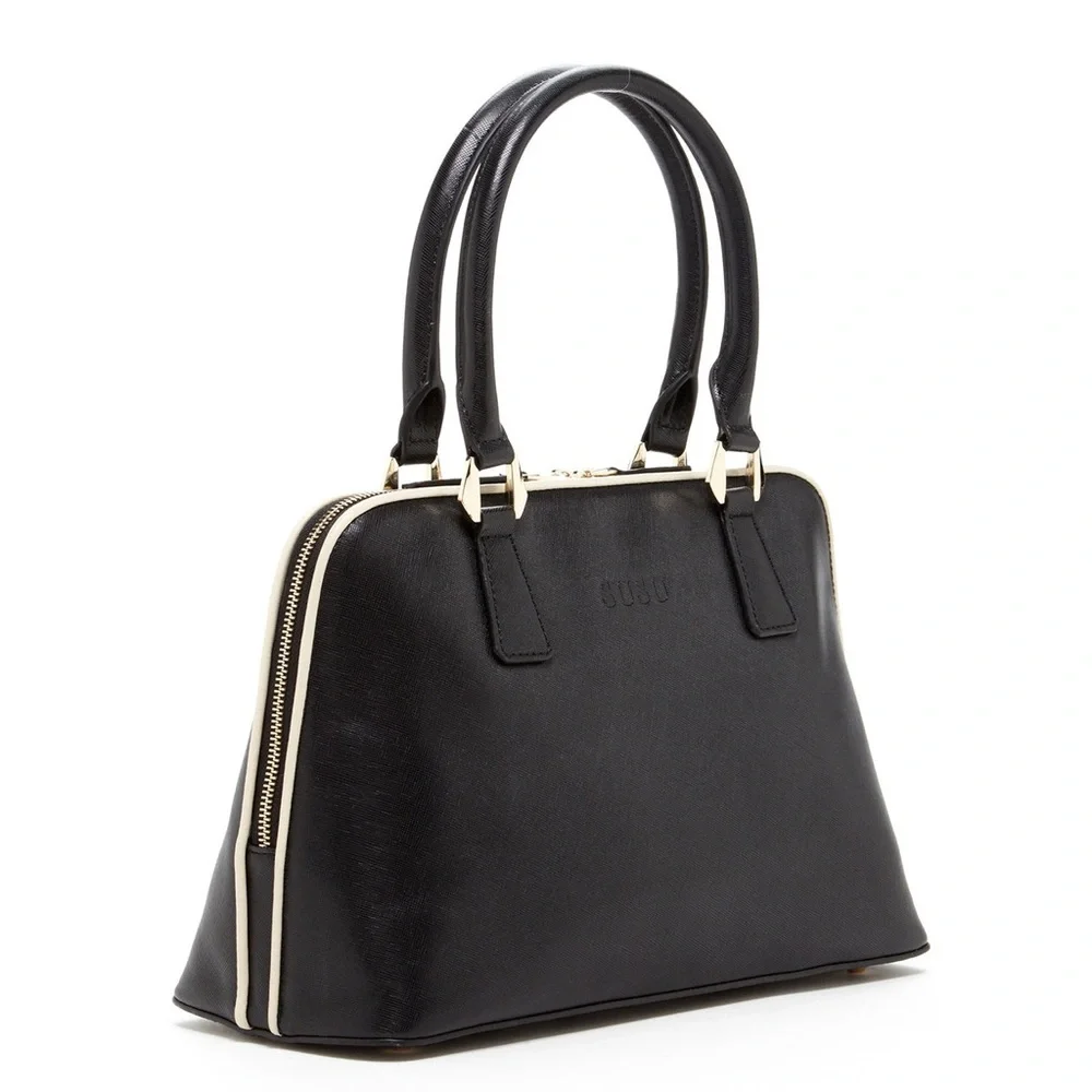 Elegant Black Satchel with white piping by SUSU